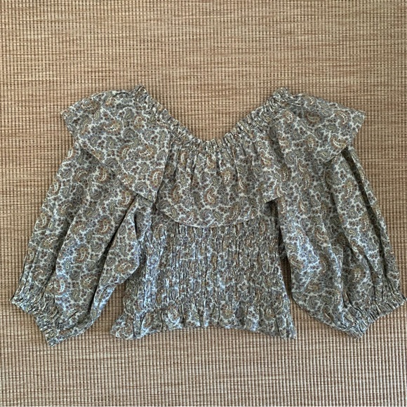 NWT Doen Luce Cotton Ruffle Off Shoulder Crop Blouse Top Cream Tisbury Paisley - Picture 11 of 13